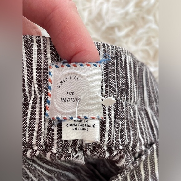 Anthropologie Post stamp Striped Brown wide leg linen pants elastic waist SZ M - Picture 6 of 7